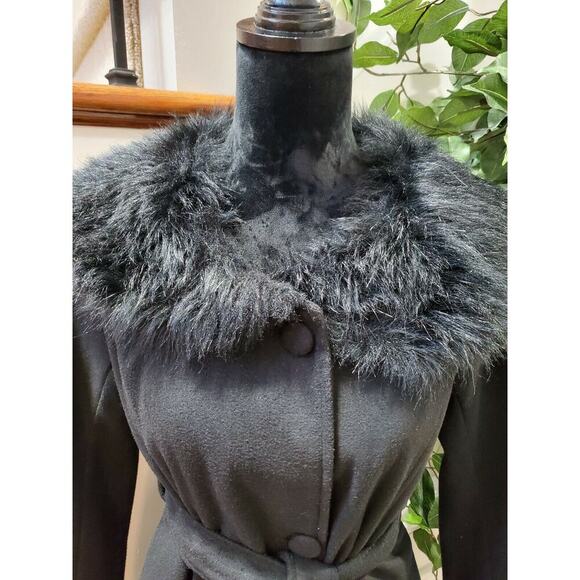 Sijifeng Women's Solid Black Long Sleeve Button Front FauxFur Casual Jacket Coat - Picture 2 of 11